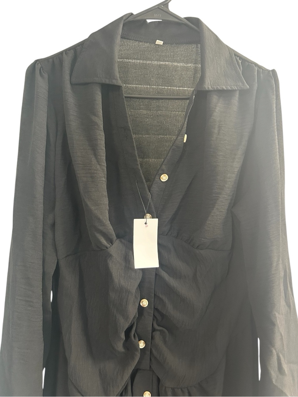 Black Button-Front Shirt Midi Dress with Brown Belt - Picture 6 of 12